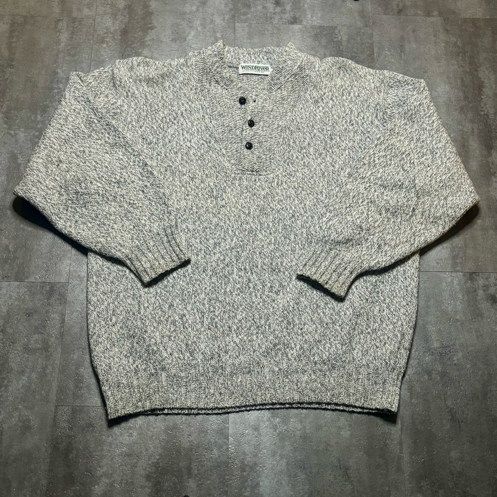 Vintage Windriver Wool Cotton Knit Henley Sweater Mens XL